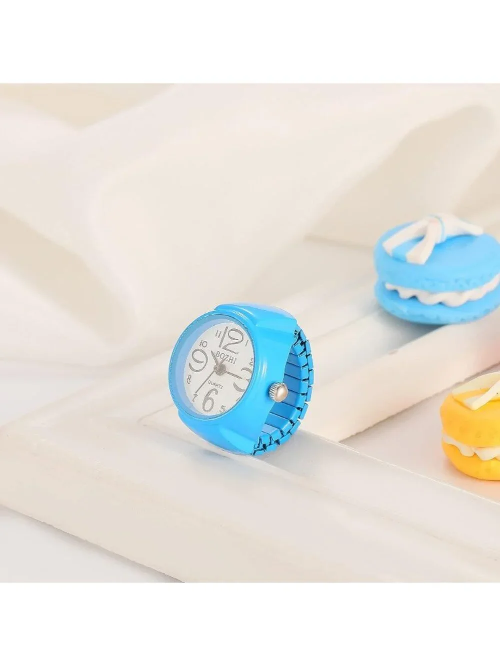 Unisex Blue Analog Quartz Easy Read Adjustable Modern Round Finger Ring Watch